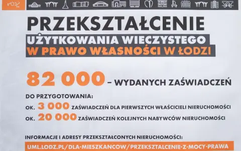 Przekształcenie użytkowania wieczystego we własność w Łodzi. Wydano 82 000 zaświadczeń, przygotowywanych jest 3000 dla pierwszych właścicieli i 20 000 dla nabywców.