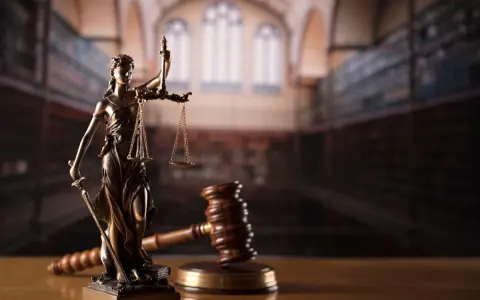 Temida z wagą i mieczem, obok młotka sędziowskiego. Symbol sprawiedliwości, rozstrzygania sporów, w tym służebności mieszkania.