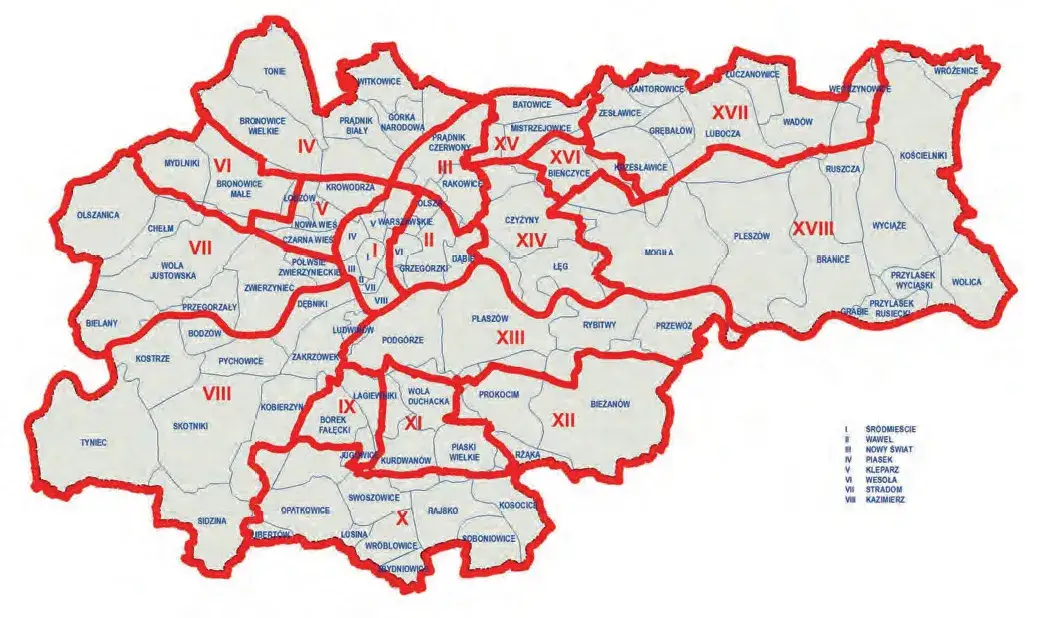 mapa dzielnic Krakowa